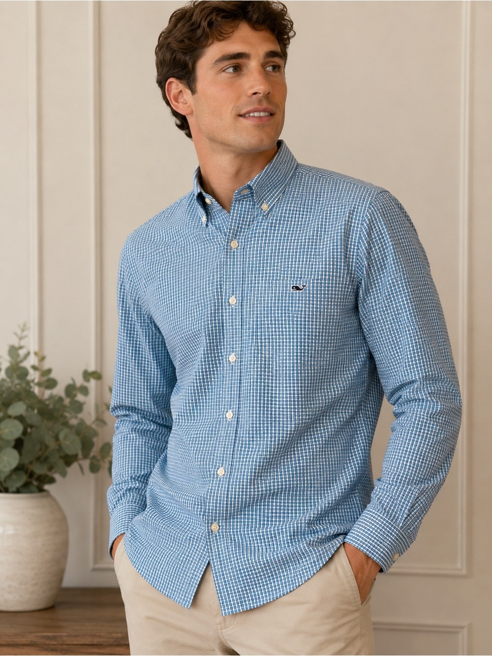 Vineyard Vines Light Blue Gingham Button-Down Shirt